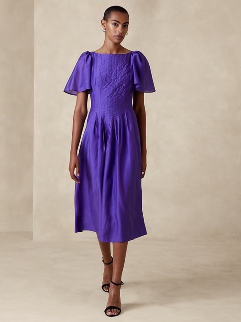 Banana Republic Purple Midi Dress with Flutter Sleeves